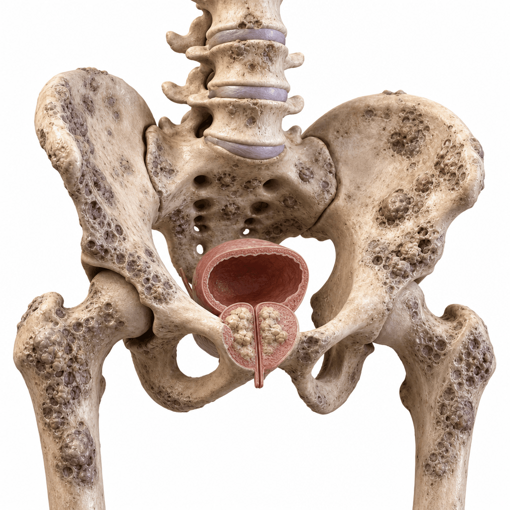 Scientific editorial illustration for PSMA-Positive Metastatic Castration-Resistant Prostate Cancer