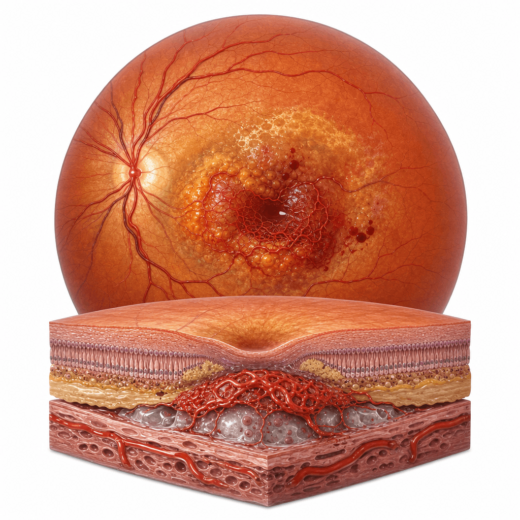 Scientific editorial illustration for Wet Age-Related Macular Degeneration